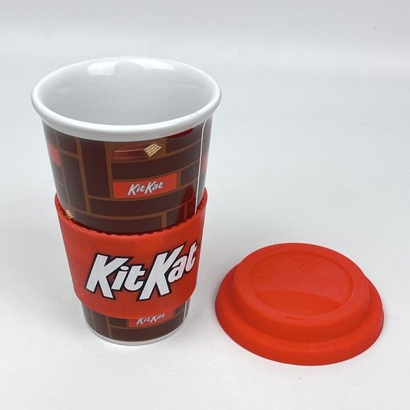 Hershey's Kit Kat 6" Tall Ceramic Travel Mug Coffee Cup Tumbler w/ Removable Lid - Picture 4 of 7